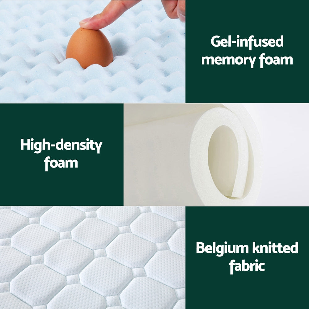 Sorrento Cool Gel Memory Foam Mattress 25cm Thick - Single showing gel foam, high-density foam, and knitted fabric details
