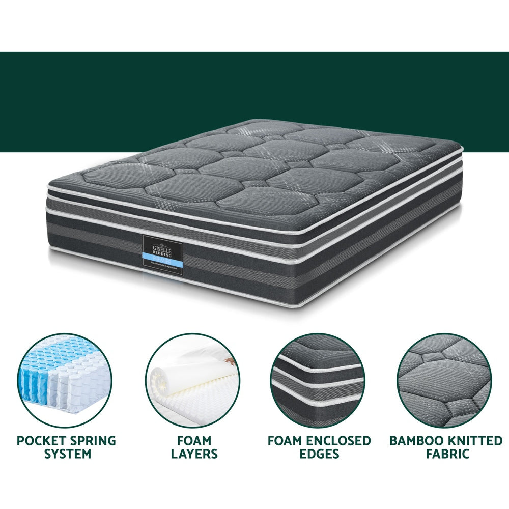 Platinum Series 7 Zone Dual Euro Top Mattress 35CM Thick - Double with pocket springs, foam layers, and bamboo fabric