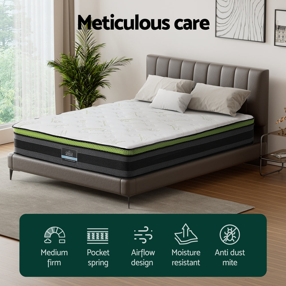 Tiberius Series Cool Gel Mattress 30cm Thick - Queen on gray upholstered bed with pillows and indoor plant in bedroom