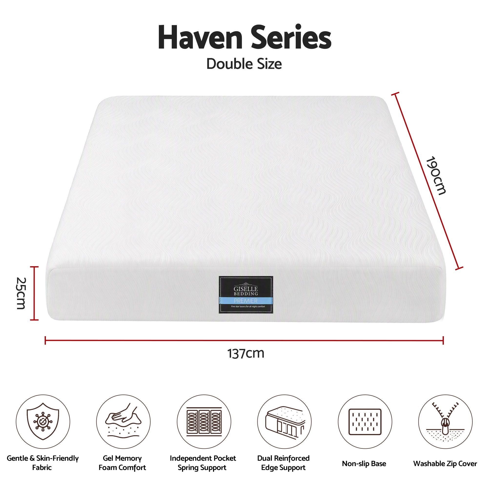 25cm Double Hybrid Mattress with Gel Foam and Edge Support - White