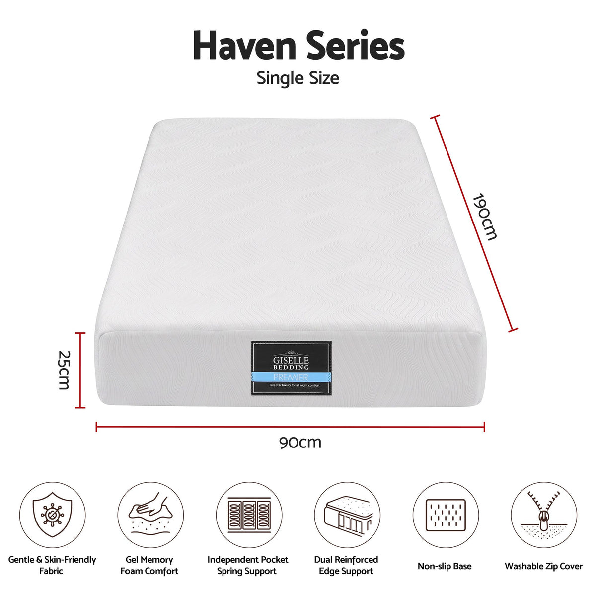 25cm Single Hybrid Mattress with Gel Foam and Edge Support - White