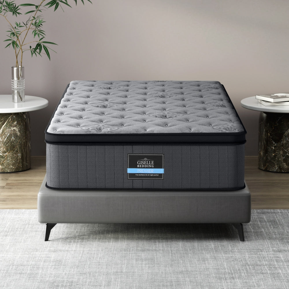 Solene Series Euro Top Mattress 34cm Thick - Single in gray with quilted top on a modern bed frame in bedroom setting