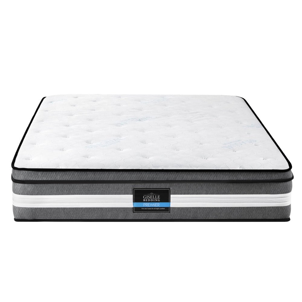 Lvory Euro Top Cooling Gel Pocket Spring Mattress 30cm Thick - Double with white quilted top and gray sides on white background