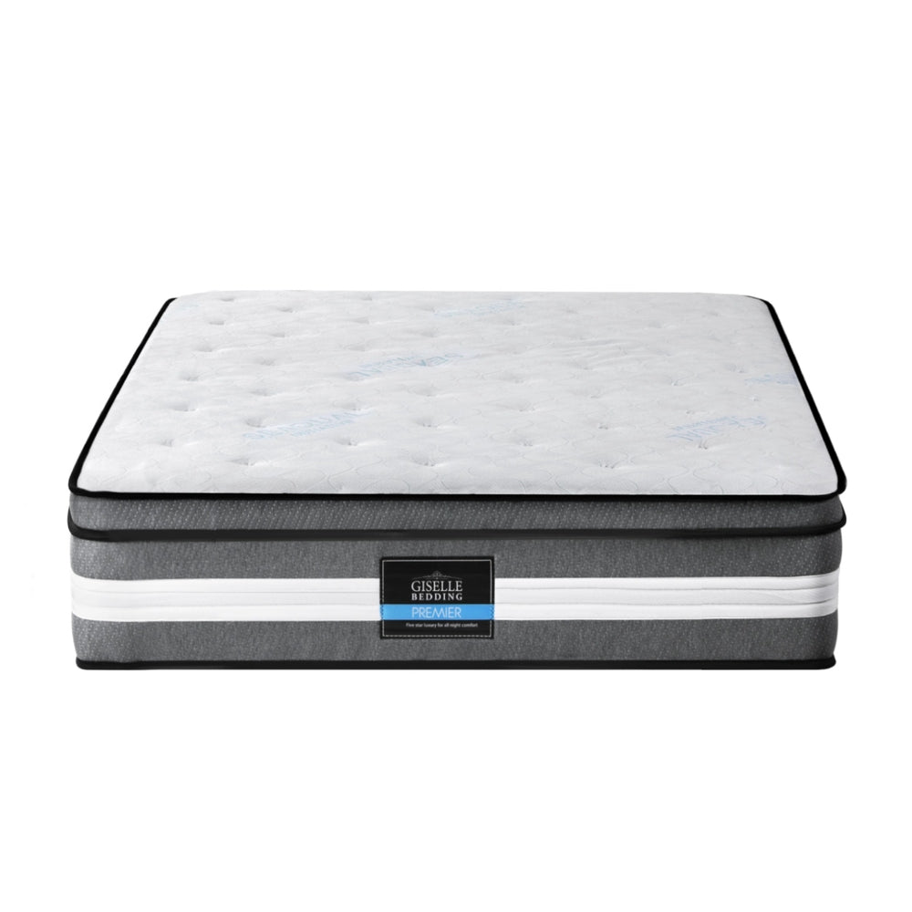 Lvory Euro Top Cooling Gel Pocket Spring Mattress 30cm Thick - King Single with quilted top and gray base for bedroom furniture.