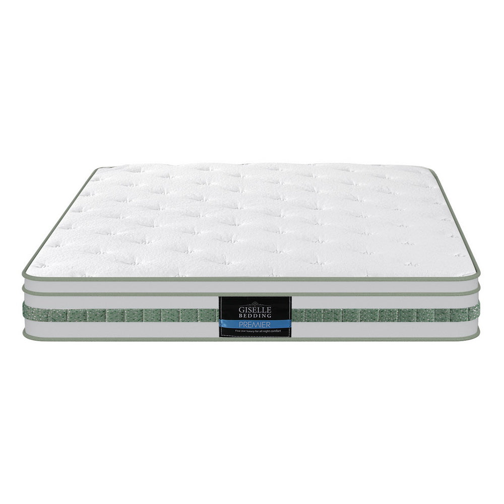 Mint Series Euro Top Mattress 20cm Thick – Double with white quilted top and green breathable side panel on white background