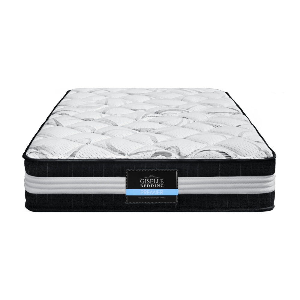 Mykonos Euro Top Pocket Spring Mattress 30cm Thick - King Single with firm support and quilted top in black and white design