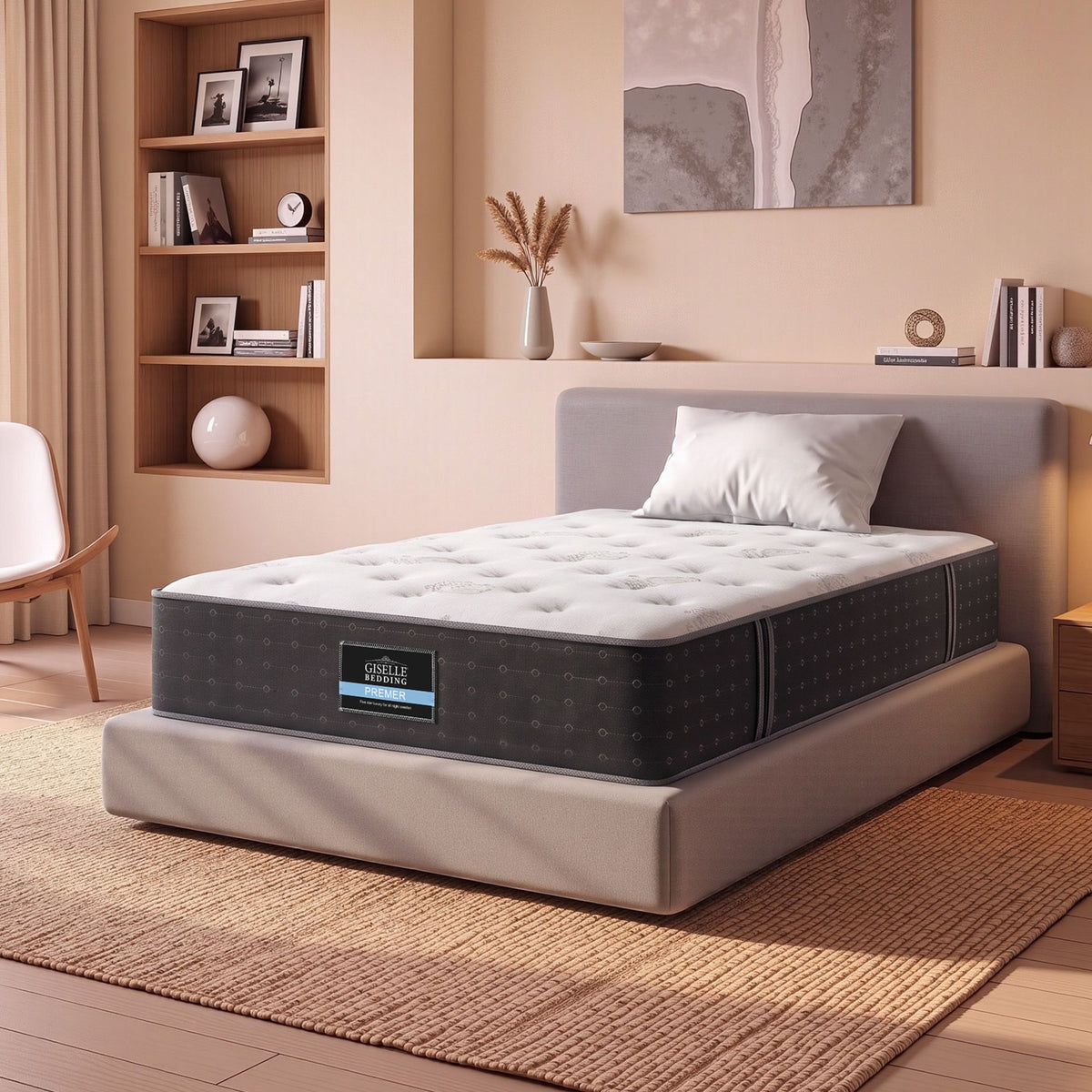 King Single Reversible Spring Mattress with Cashmere Cover and Gel Foam 35cm - White/Charcoal