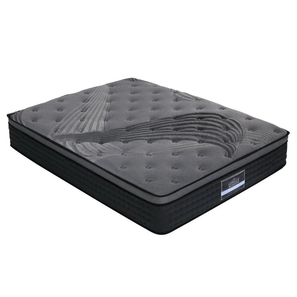 King Ultra Package | Henley LED Bed Black with Alanya Euro Top Pocket Spring Mattress in gray and black tones