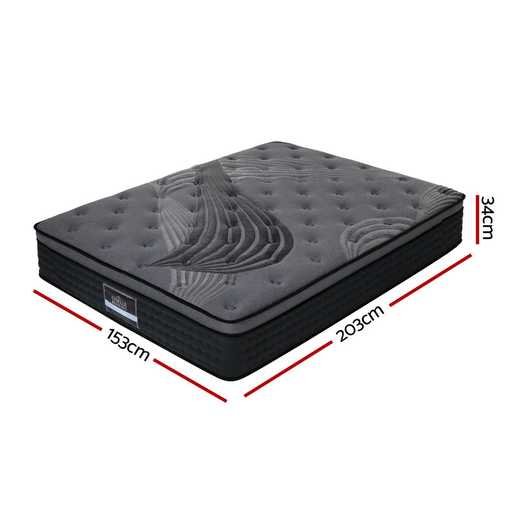 Queen Ultra Package | Henley LED Bed Black mattress with pillowtop, showing dimensions 153x203x34cm on white background