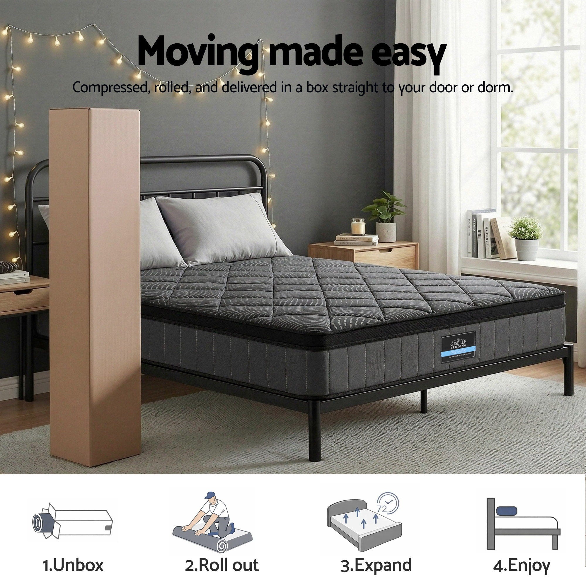 Queen Mattress 25cm Pocket Spring Latex Euro Top Medium Firm Bed