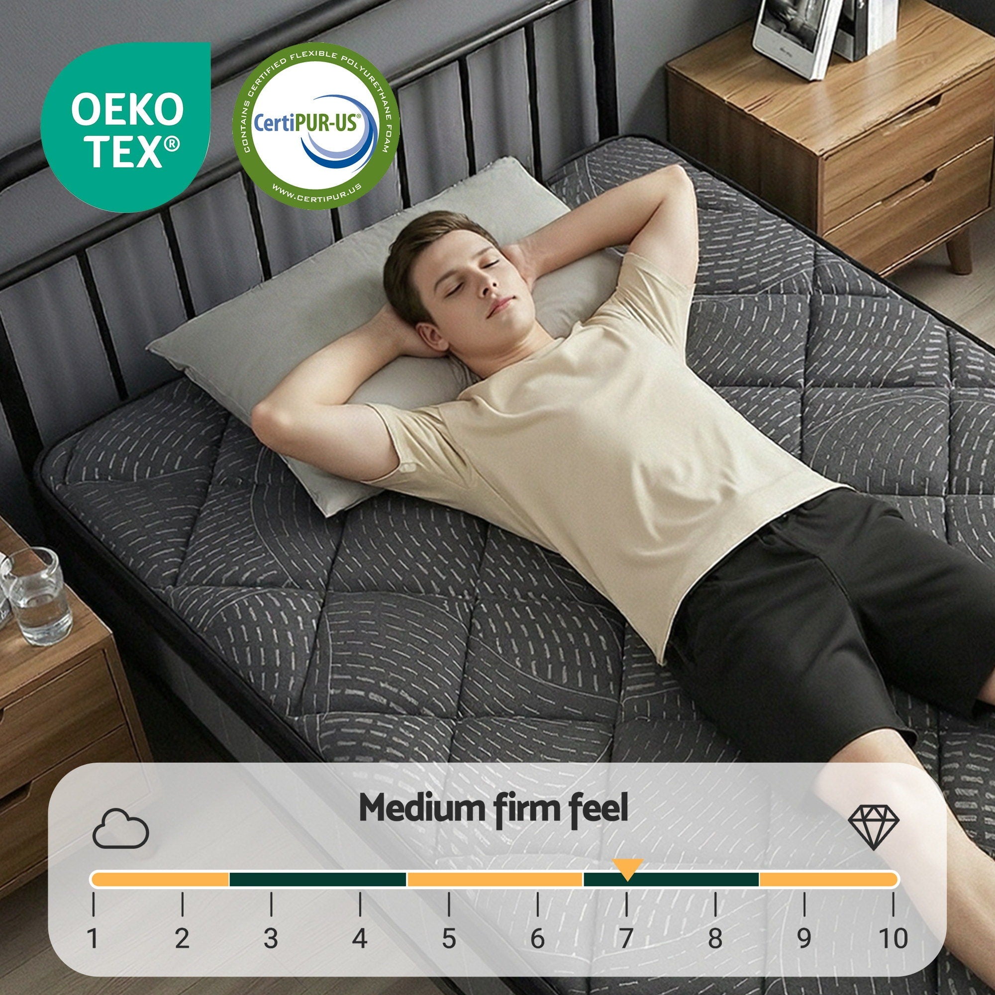 Single Mattress 25cm Pocket Spring Latex Euro Top Medium Firm Bed