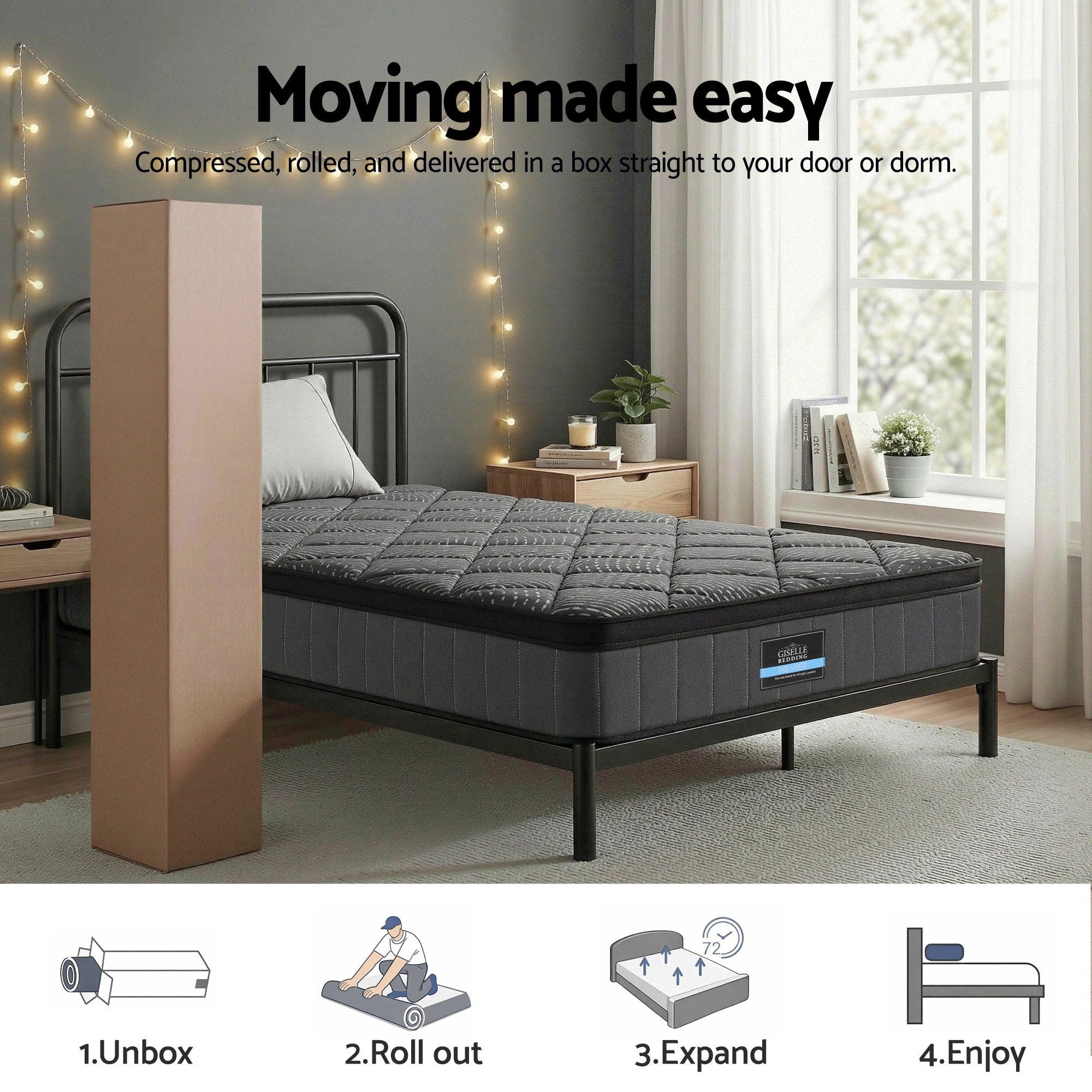 Single Mattress 25cm Pocket Spring Latex Euro Top Medium Firm Bed