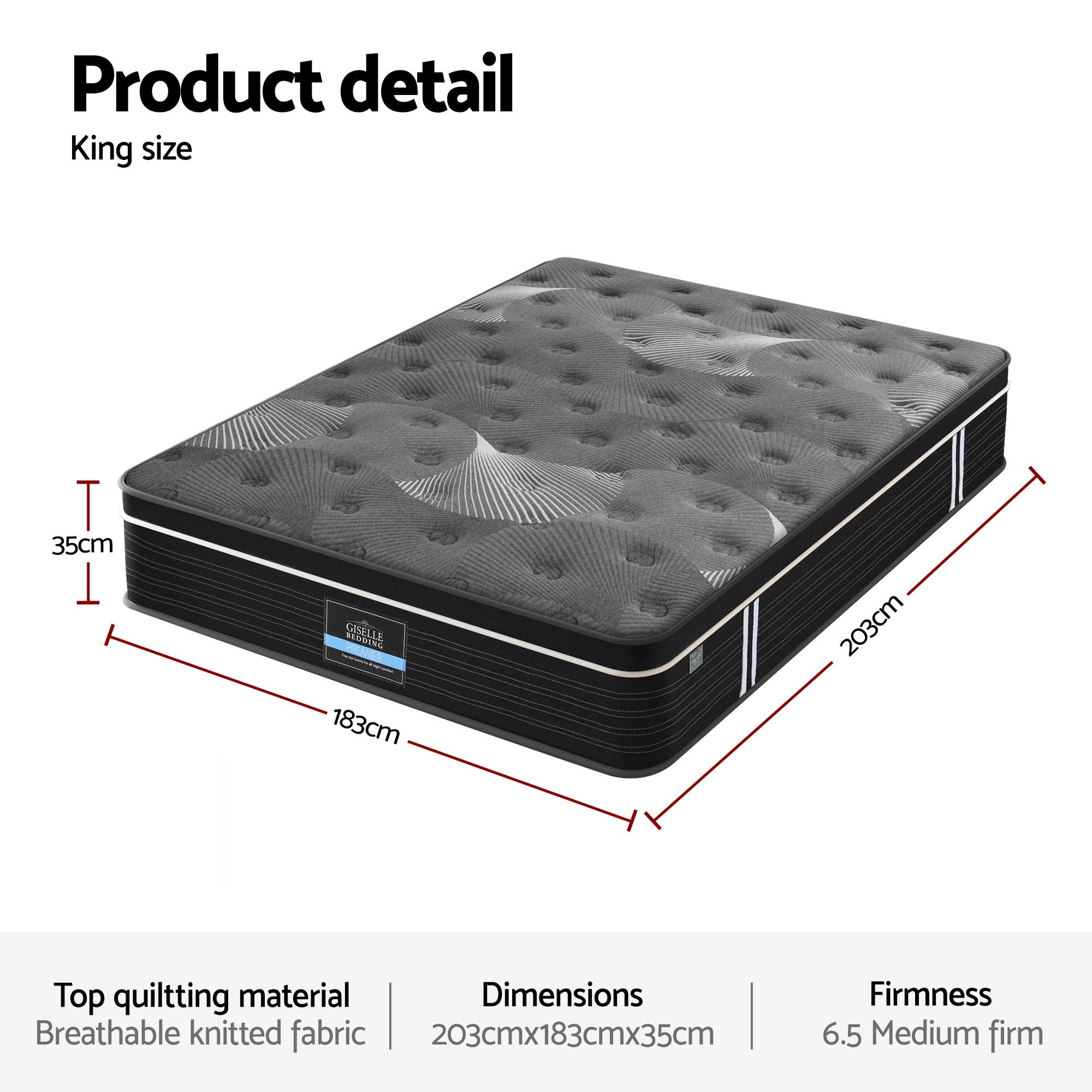 35cm Mattress Graphene Memory Foam Medium Firm Euro Top Mattresses King with quilted breathable fabric and 35cm height