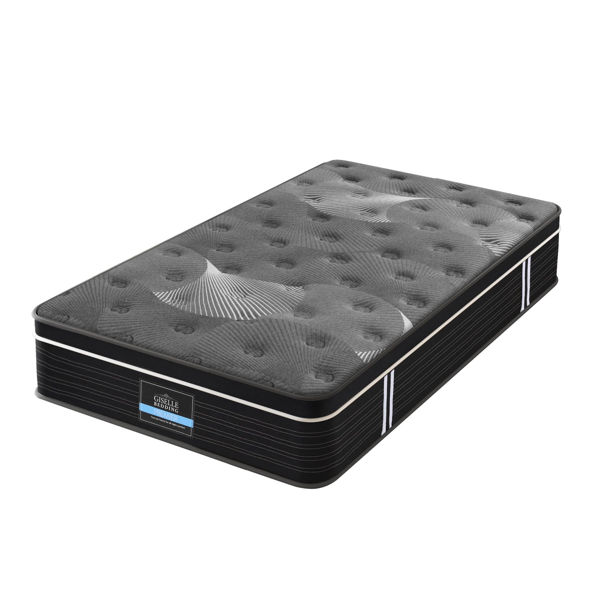 35cm Mattress Graphene Memory Foam Medium Firm Euro Top Mattresses King Single in gray with quilted top and black sides