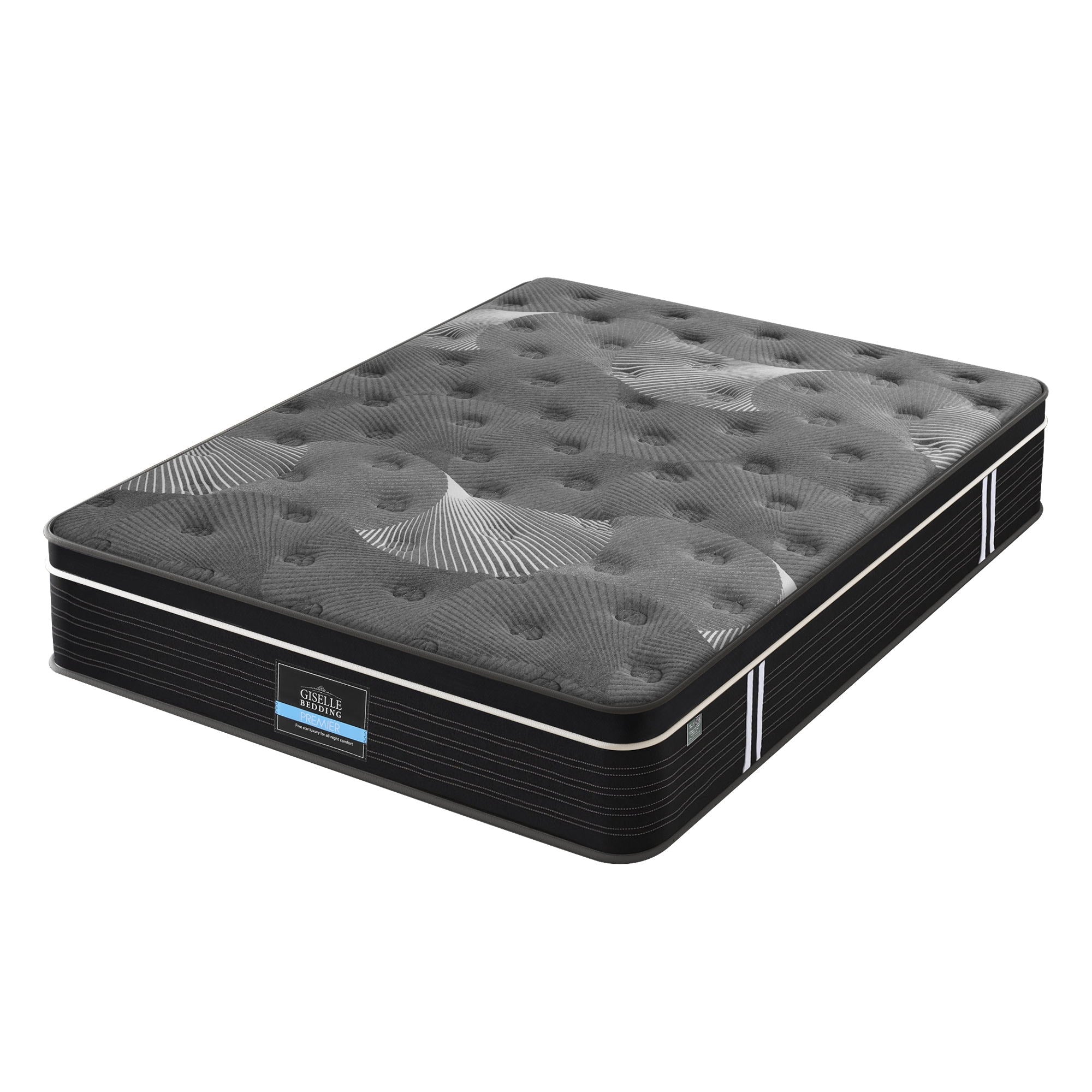 35cm Mattress Graphene Memory Foam Medium Firm Euro Top Mattresses Queen in black with textured sleep surface and white trim detailing