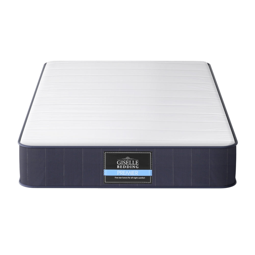 20cm Mattress King Single Bed Pocket Spring Mattresses with white top and navy blue sides by Bedzy for bedroom furniture