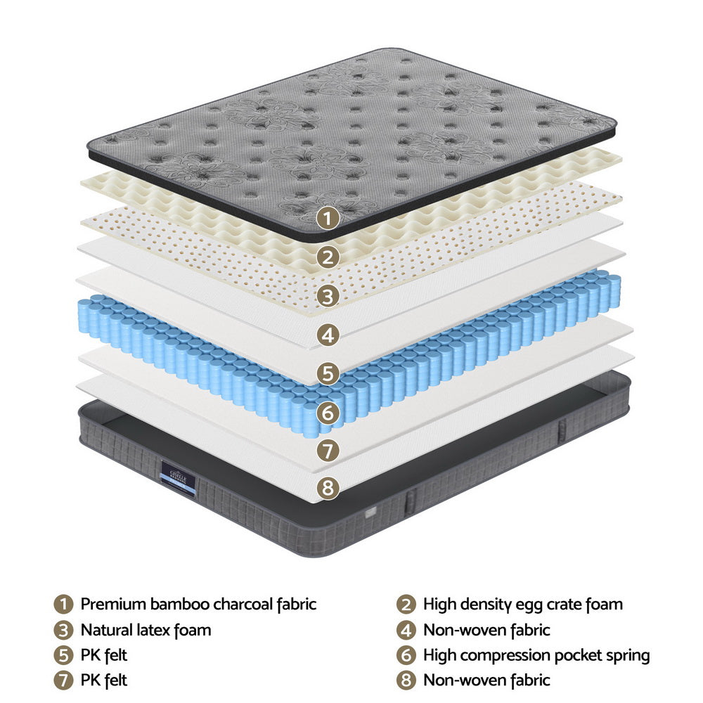 26cm Mattress Double Latex Foam Mattresses with layered natural latex, bamboo charcoal fabric, and pocket springs for balanced support