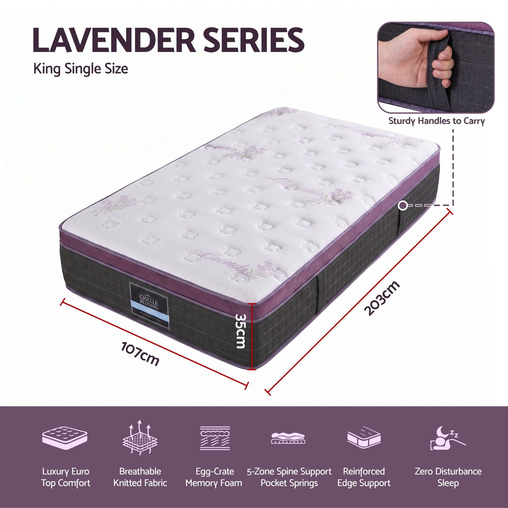 King Single Euro Top Mattress Firm Pocket Spring Edge Support