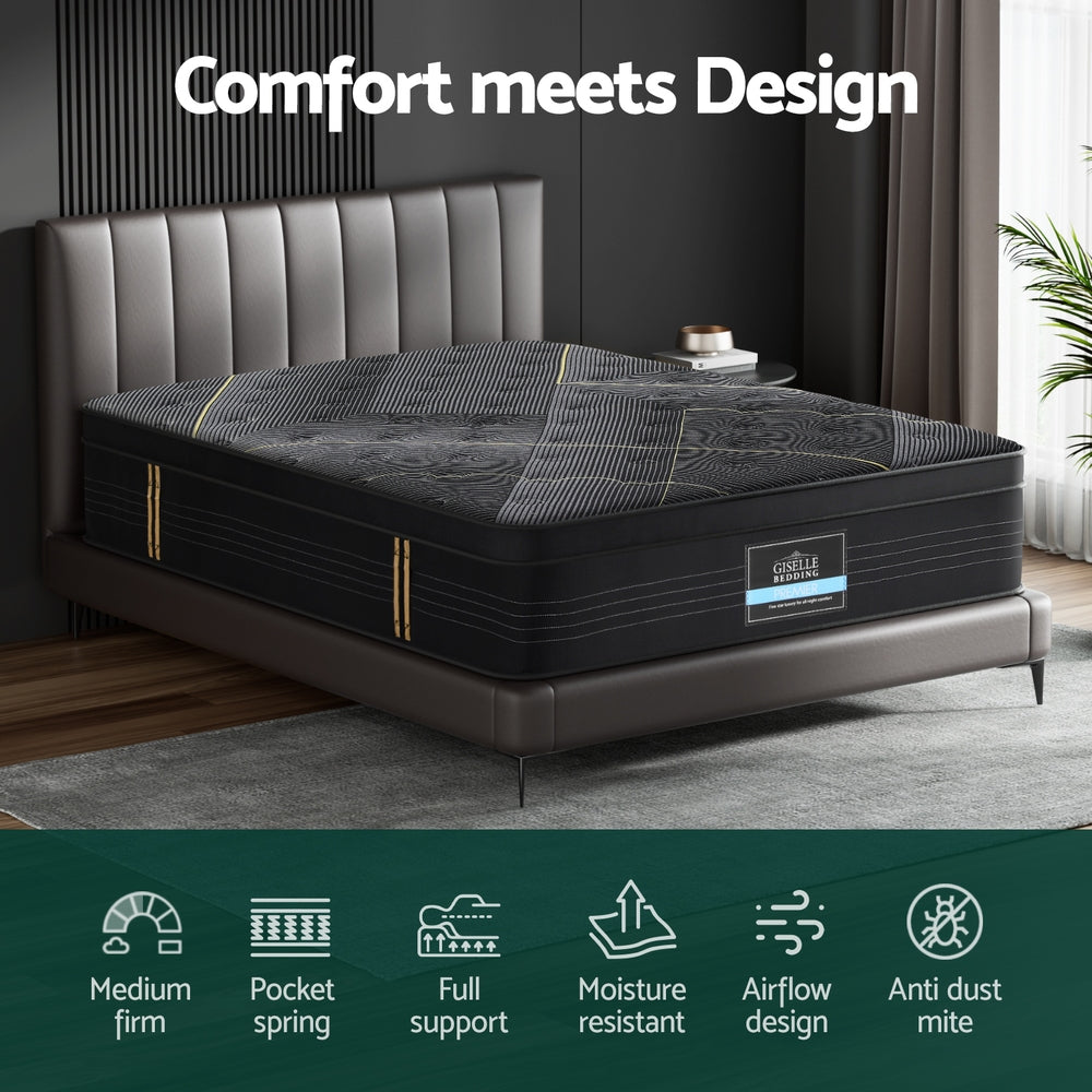 Midnight Series Bamboo Charcoal Euro Top Mattress 35cm Thick - Double on modern upholstered bed with gray headboard.