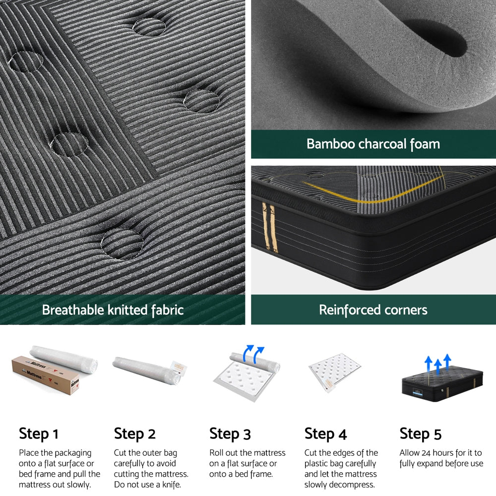 Midnight Series Bamboo Charcoal Euro Top Mattress 35cm Thick - King Single