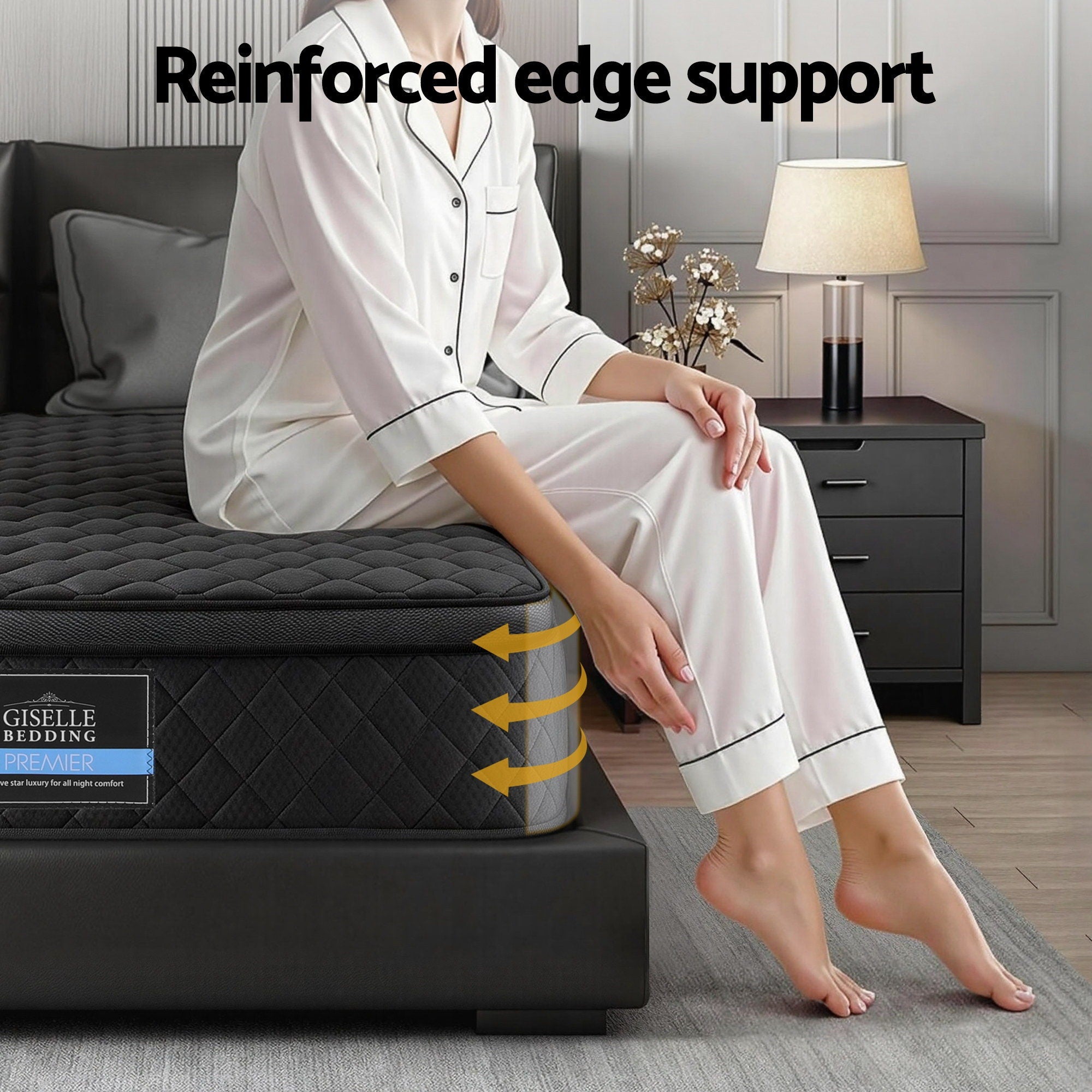 Mattress 34cm 5-Zone Pocket Spring Egg-crate Memory Foam King with reinforced edge support shown in bedroom setting
