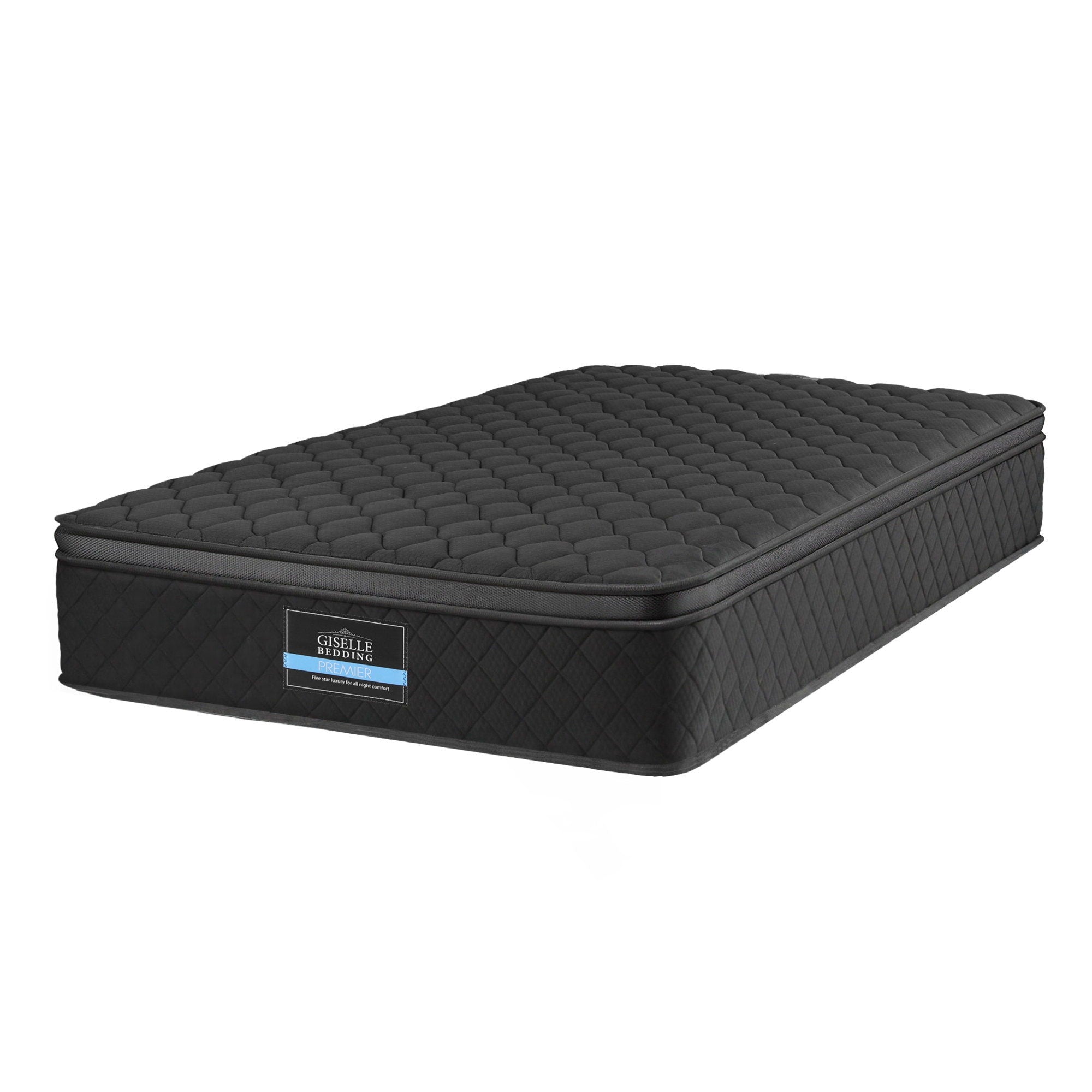 Mattress 34cm 5-Zone Pocket Spring Egg-crate Memory Foam King Single in black with quilted top and Bedzy branding label