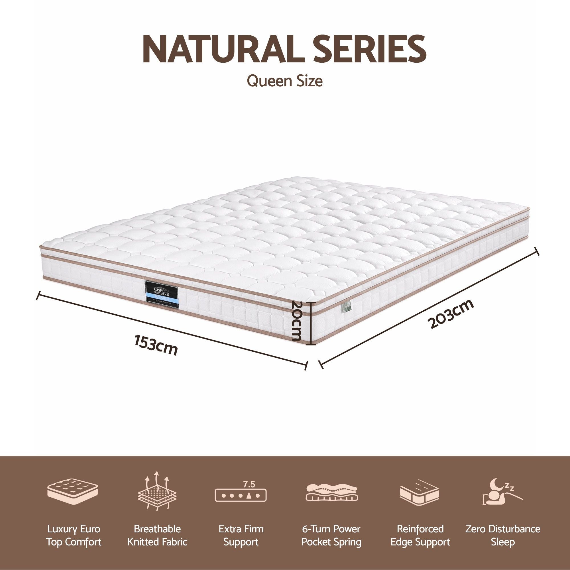 20cm Firm Queen Mattress Pocket Spring for Bedroom or Guest Room