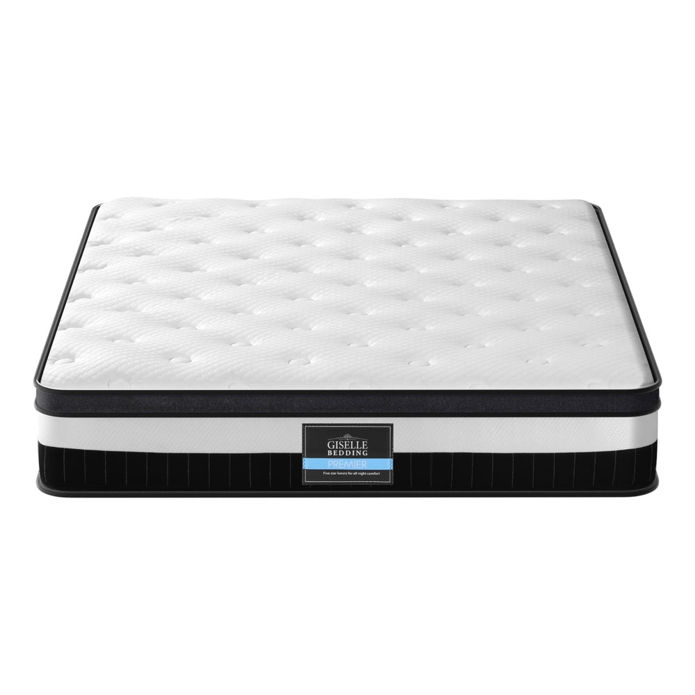 Breeze Euro Top pocket Spring Mattress 30cm Thick - Double with quilted white top and supportive black base layer