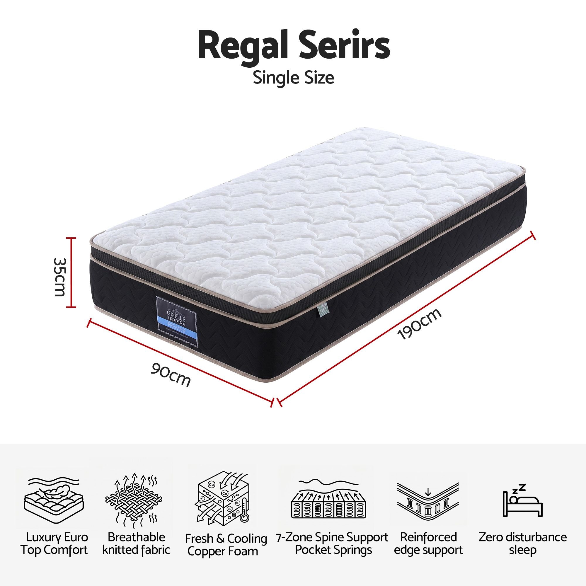 35cm Single Mattress Firm with Copper Memory Foam and Edge Support