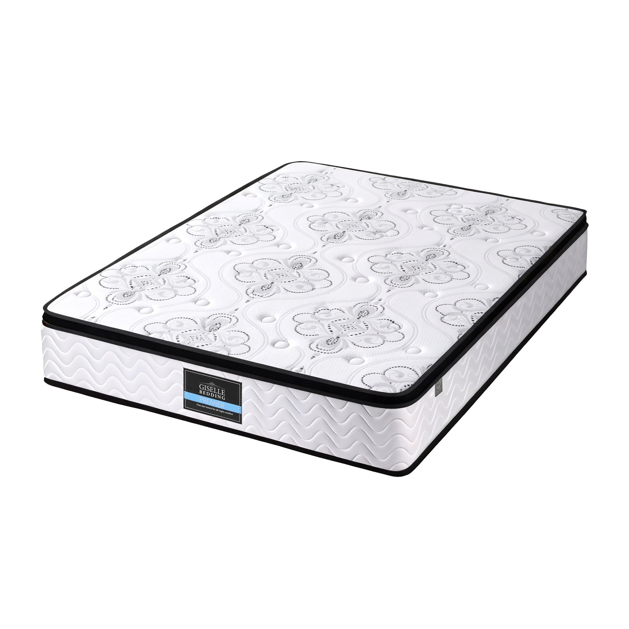 30cm Mattress Pocket Spring Medium Firm Foam Euro Top Double mattress with floral quilted top and black edging