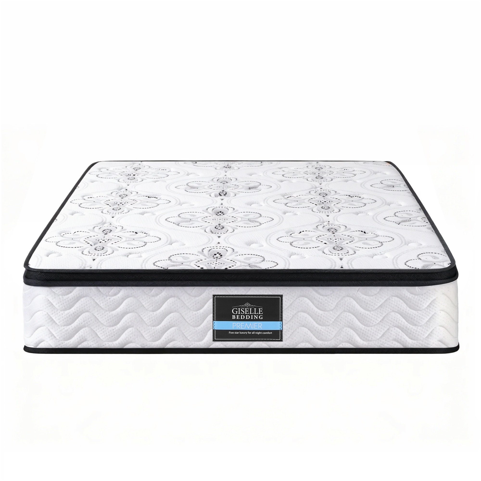 30cm Mattress Pocket Spring Medium Firm Foam Euro Top Double with patterned top and white quilted sides on white background