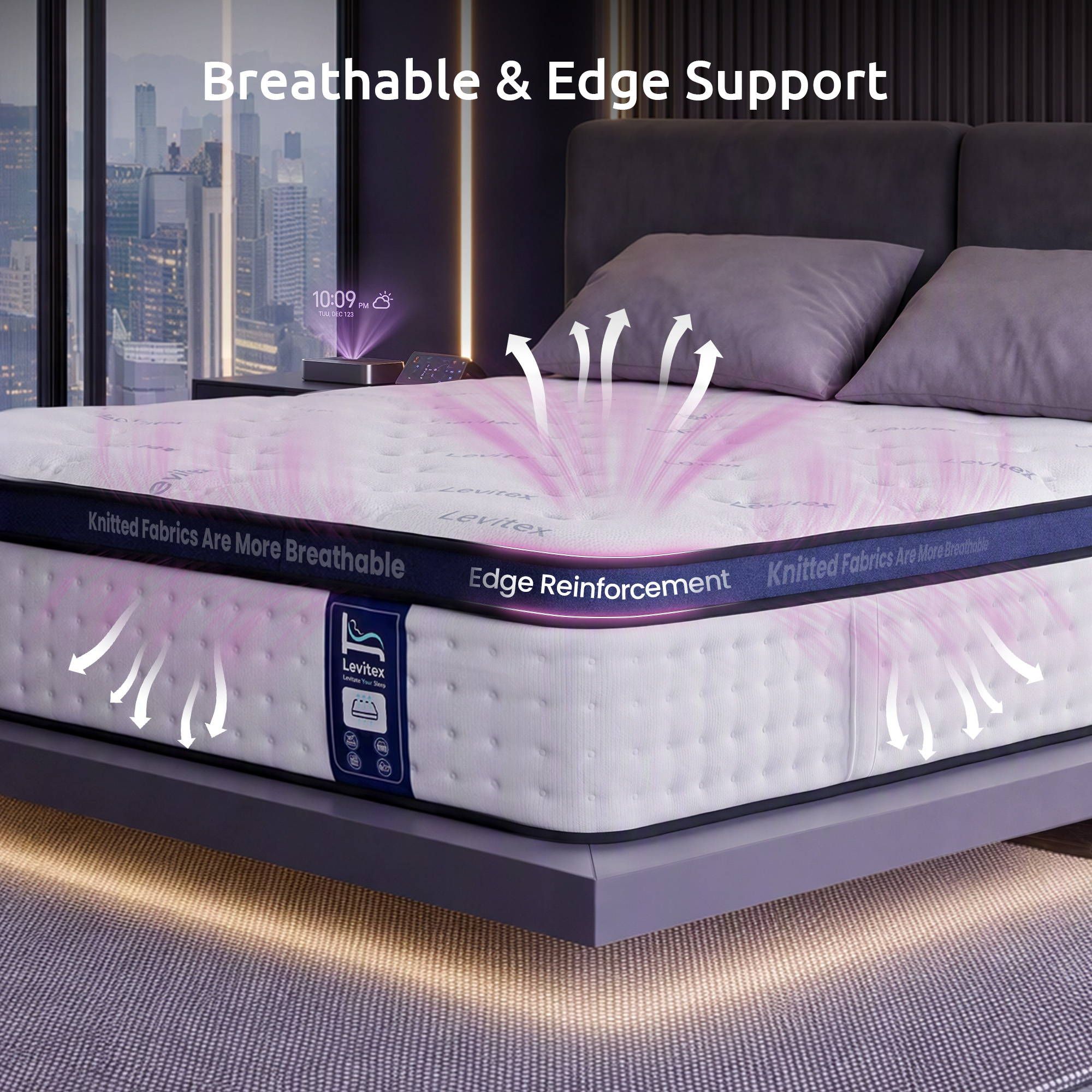 35cm Double Gel Memory Foam Mattress with 7-Zone Pocket Springs and Triple Cooling System - White