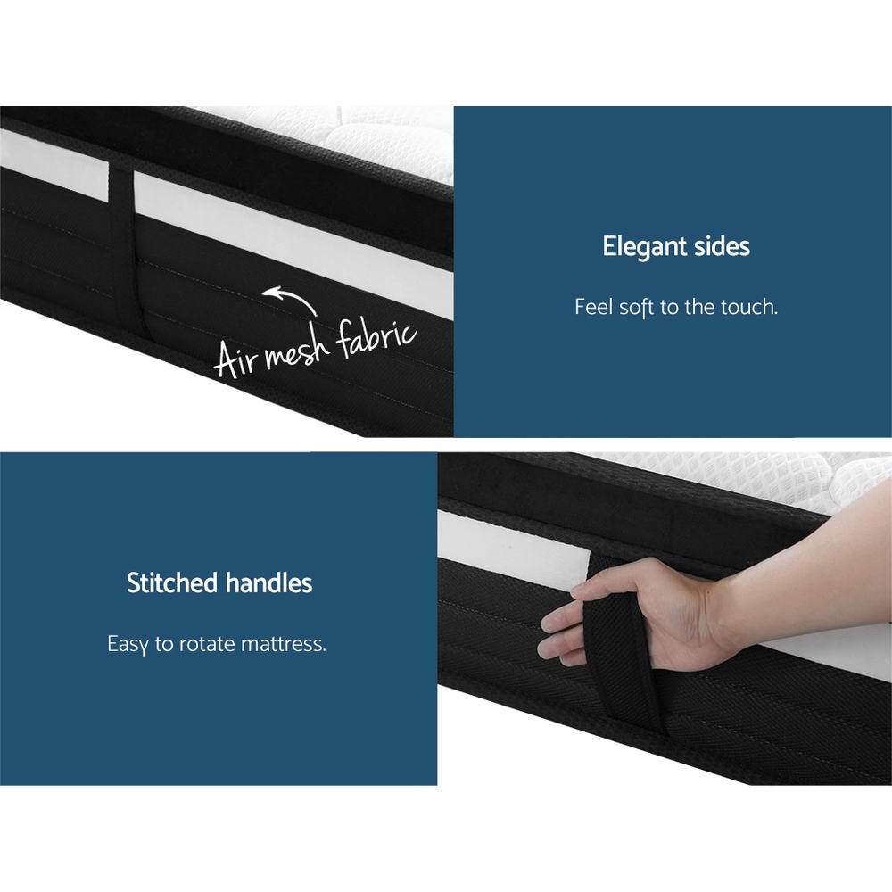 Close-up of Extra Firm Regine Series Euro Top Mattress 28CM Thick - Double showing air mesh fabric sides and stitched handle for easy rotation