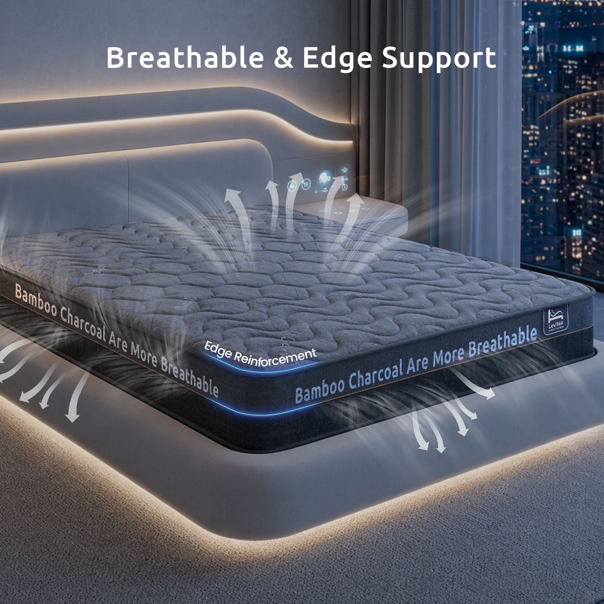 King Mattress 25 cm Hybrid Pocket Spring with 4cm Egg Crate Foam for Deep Sleep Bamboo Charcoal Fabric