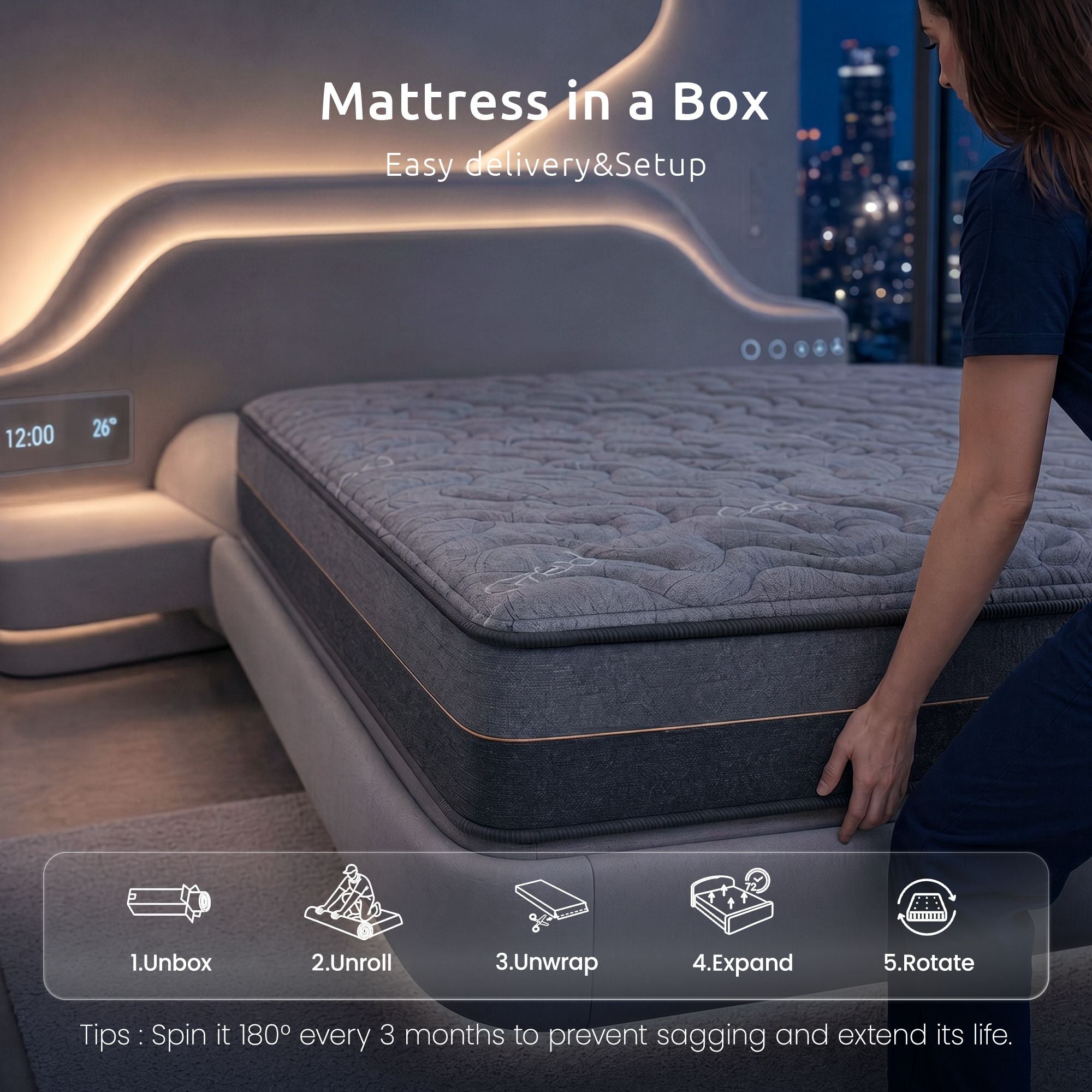 King Single Mattress 25 cm Hybrid Pocket Spring with 4cm Egg Crate Foam for Deep Sleep Bamboo Charcoal Fabric