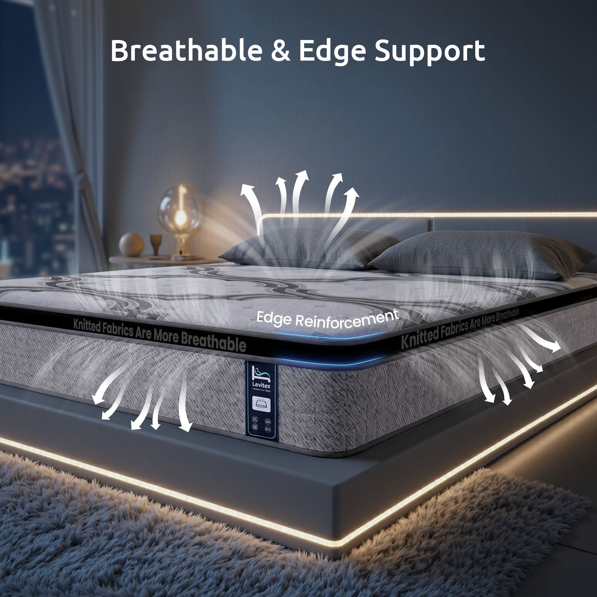 5-Zone Pocket Spring Mattress with Latex & Memory Foam 7.5 Firm Hybrid Mattress for Extra Lumbar & Shoulder Support 34 cm Thickness Double