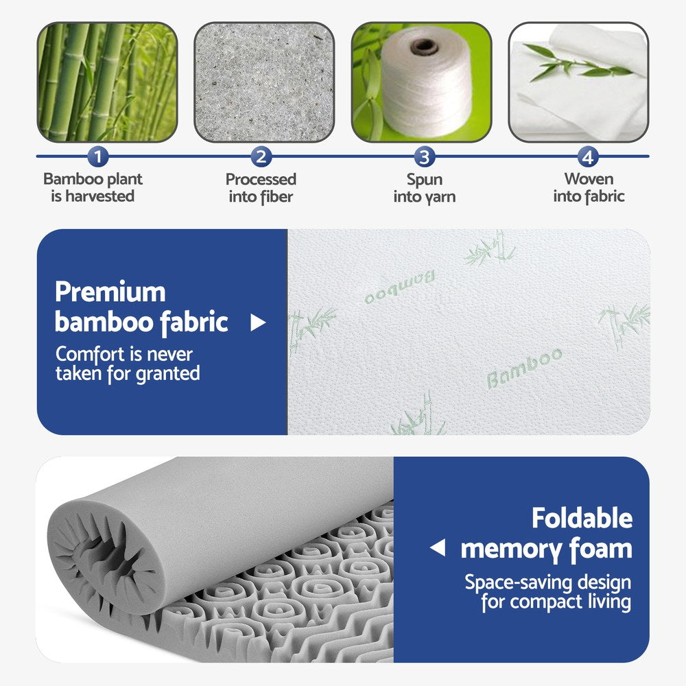 8cm Memory Foam Mattress Topper 7-Zone Graphite Queen with premium bamboo fabric cover and foldable memory foam design