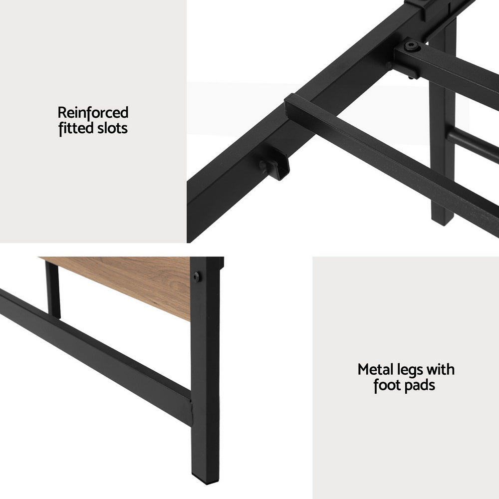 Industrial Style Queen Metal Bed Frame Wood & Black