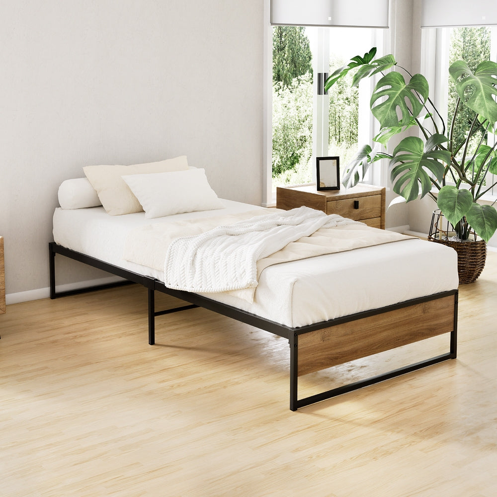Oslo Metal Wood Single Bed Frame