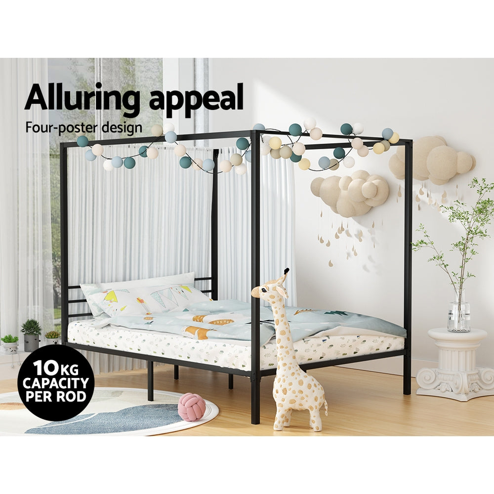 Metal Four Poster Queen Size Bed Frame Black