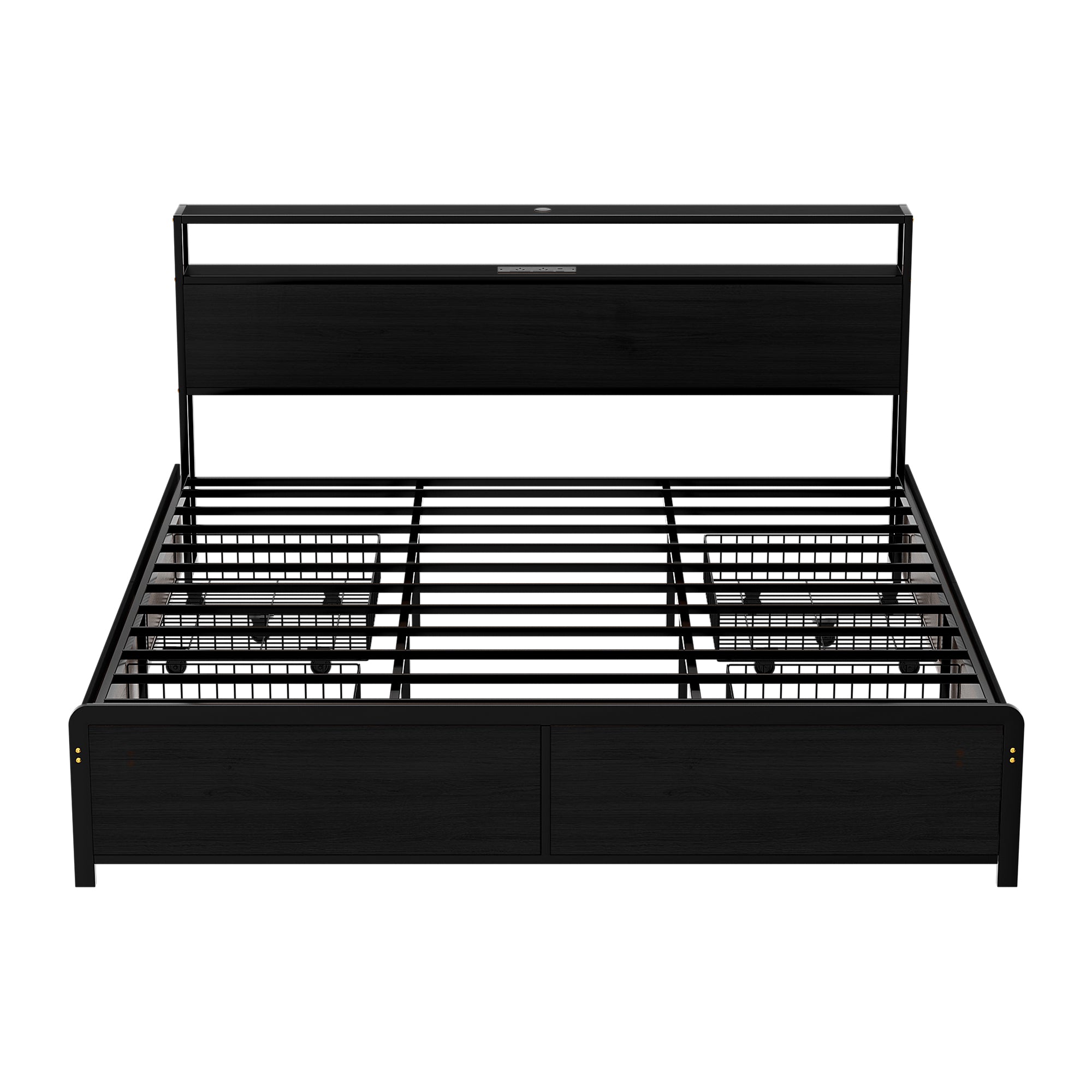 King Package | Sky LED Bed Frame with Storage Drawers Black & Serenity Euro Top Mattress (Medium Firm)