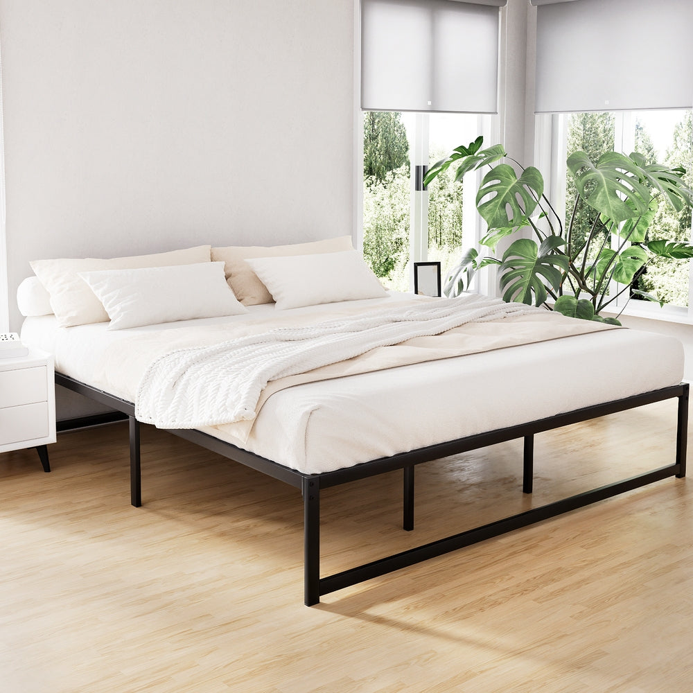 King Package | Tino Metal Bed Black & Serenity Euro Top Mattress (Medium Firm)