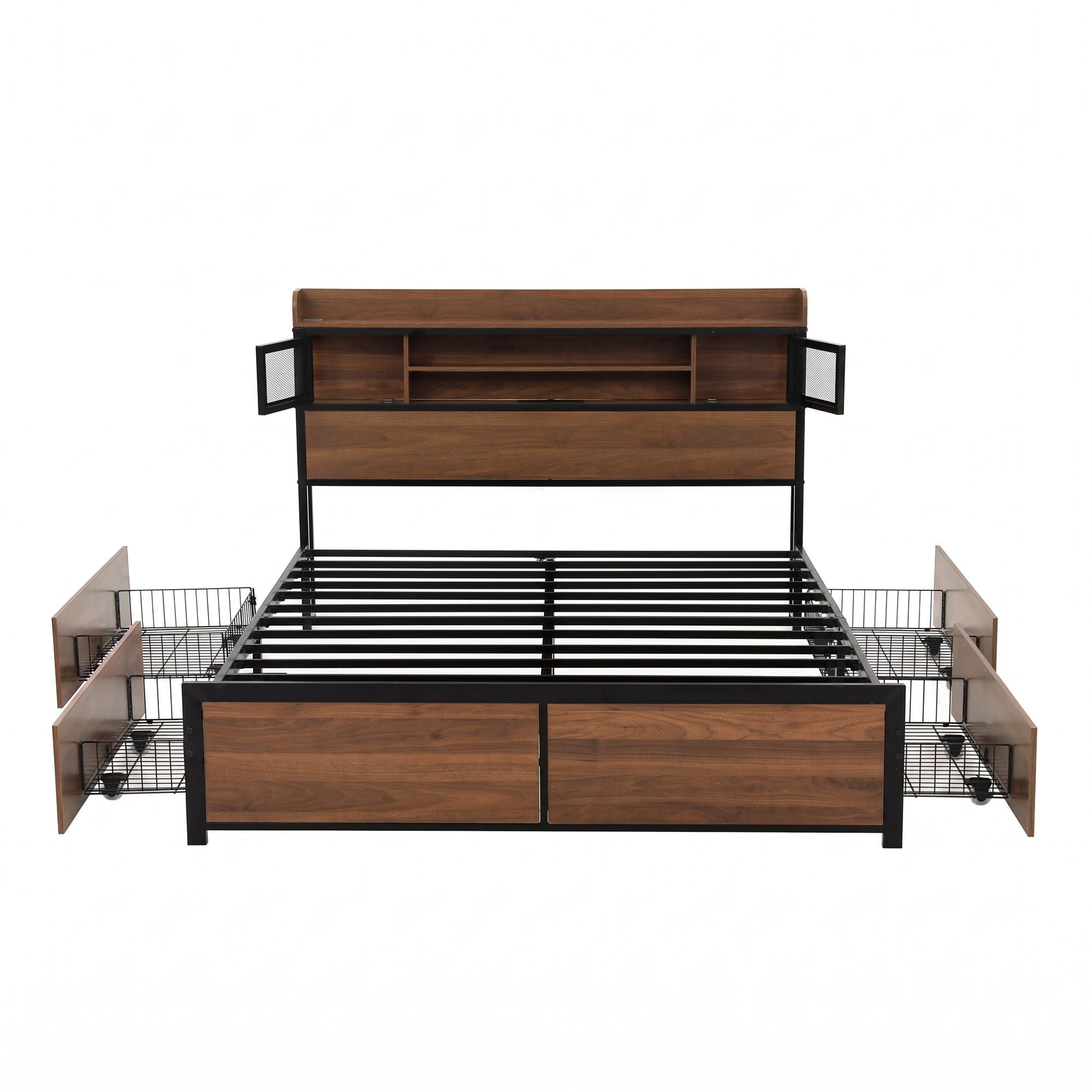 Double Bed Frame with 4 Drawers and Charging Station - Oak