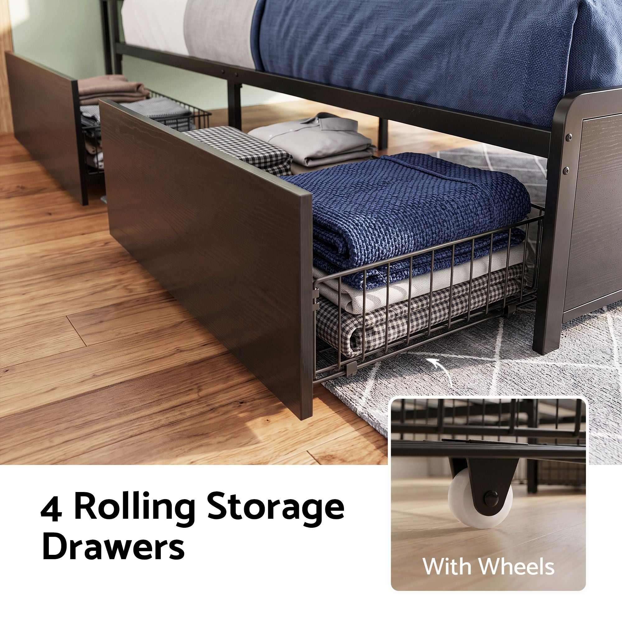 King Metal Bed Frame 4 Drawers Hidden Storage Headboard HEDY