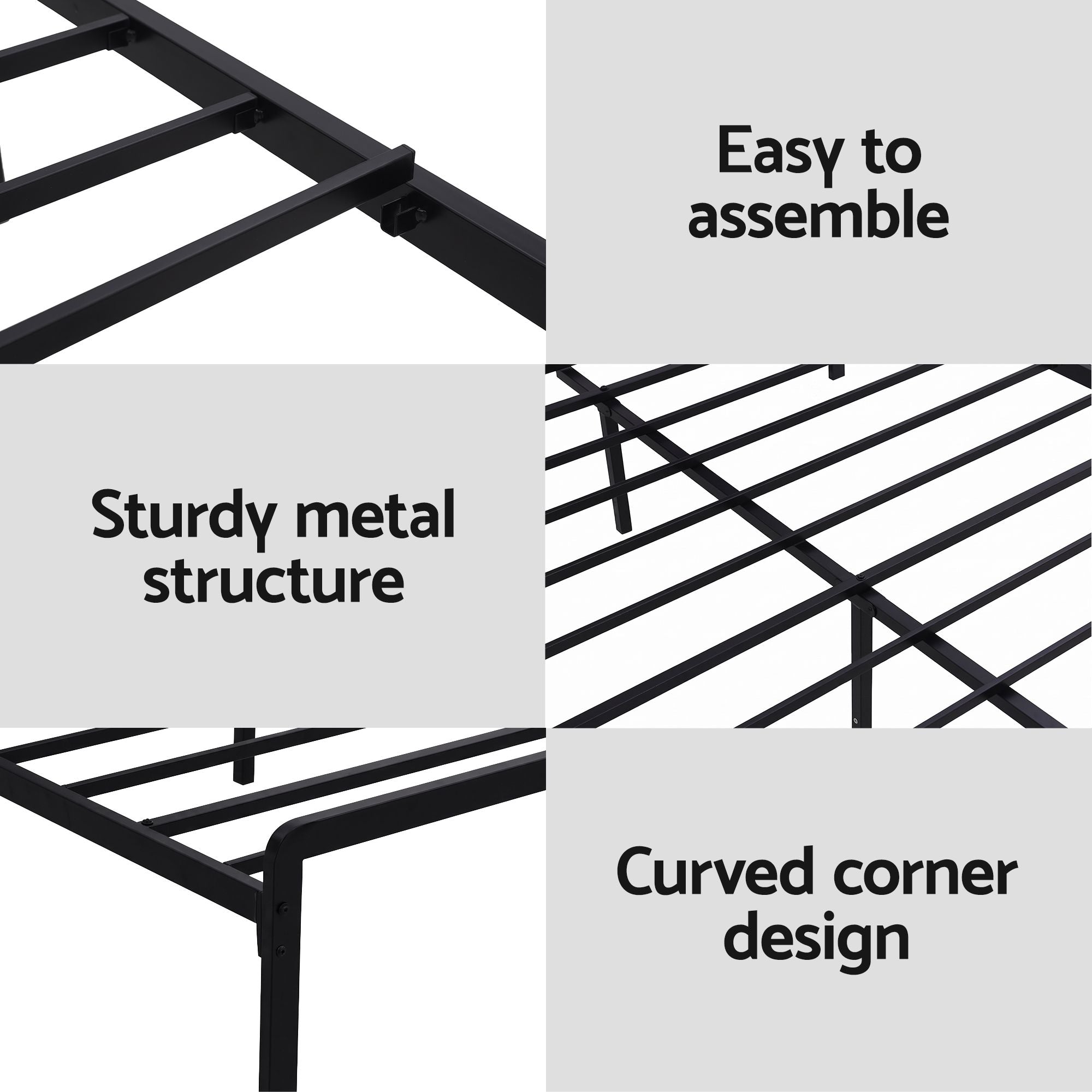 Bed Frame Queen Size LED Metal Bed Base with Charging Station LAN