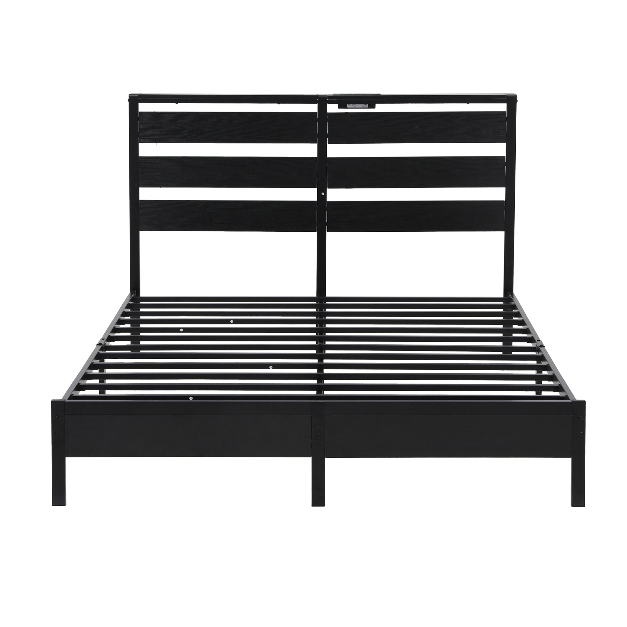Portland Double Metal LED Bed Frame with Charging Station - Black