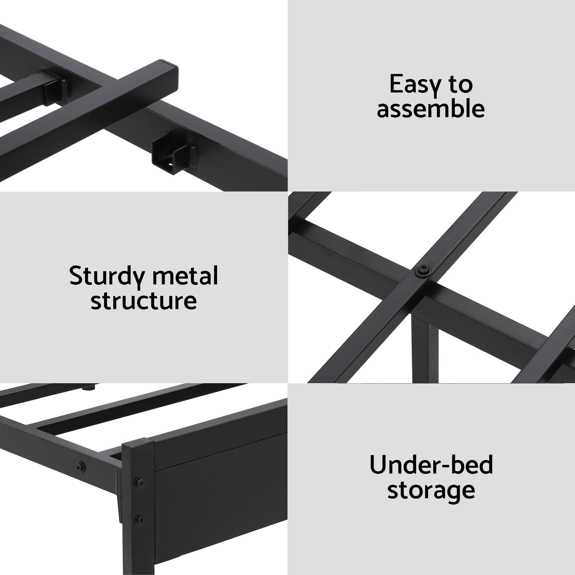 Portland Double Metal LED Bed Frame with Charging Station - Black