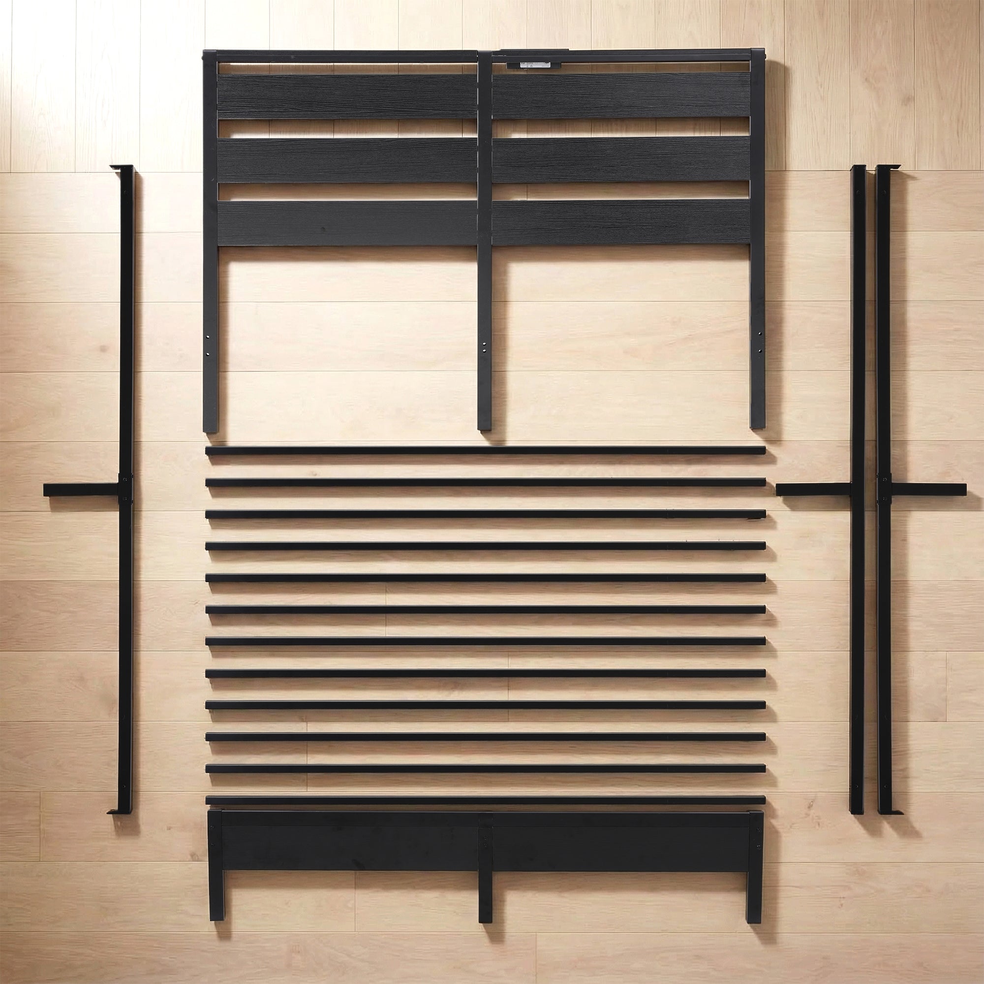 Portland Double Metal LED Bed Frame with Charging Station - Black