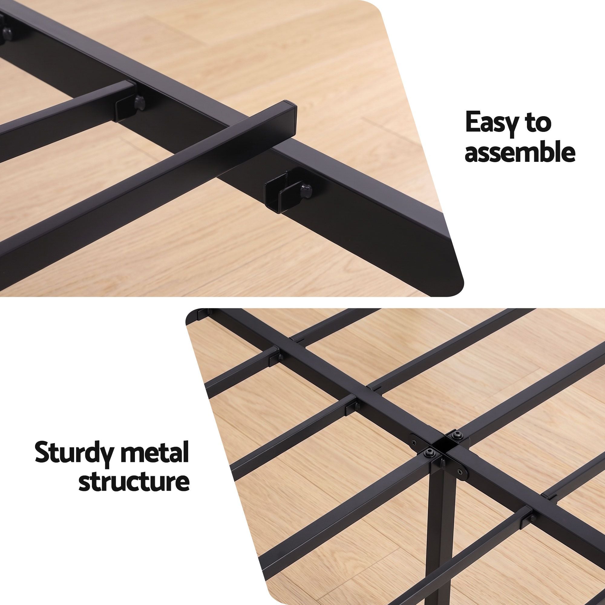 Queen Size Bed Frame with Charging Station and Storage - Black