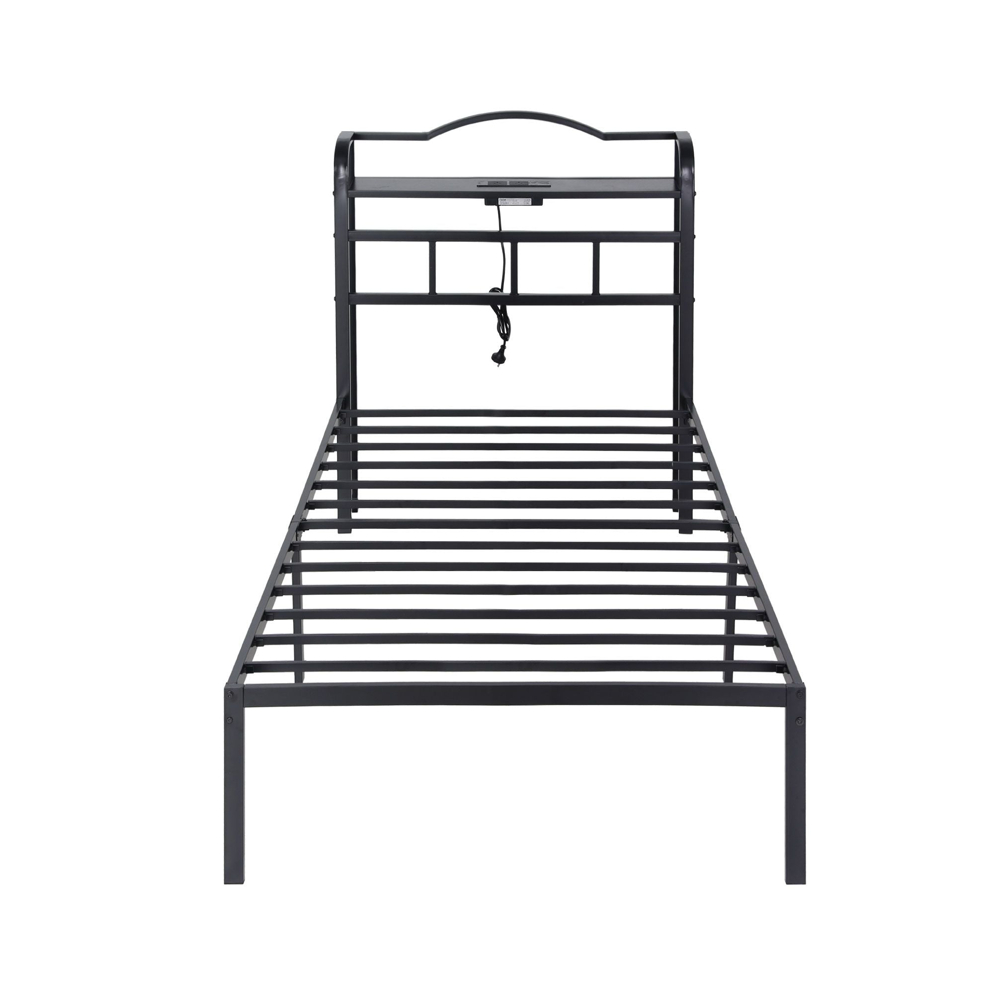 Single Size Bed Frame with Charging Station and Storage - Black
